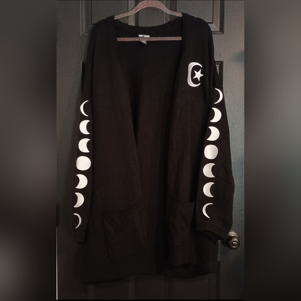 Black Cardigan with Moon Phase Sleeves Embroidered
